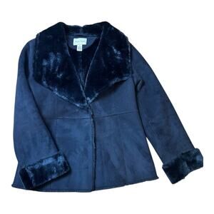 Vintage White House Black Market Women's Coat/Jacket Black Faux Suede/Fur Medium